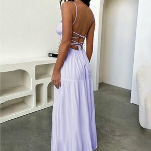 Purple Pleated Backless Sundress for Wedding Guest